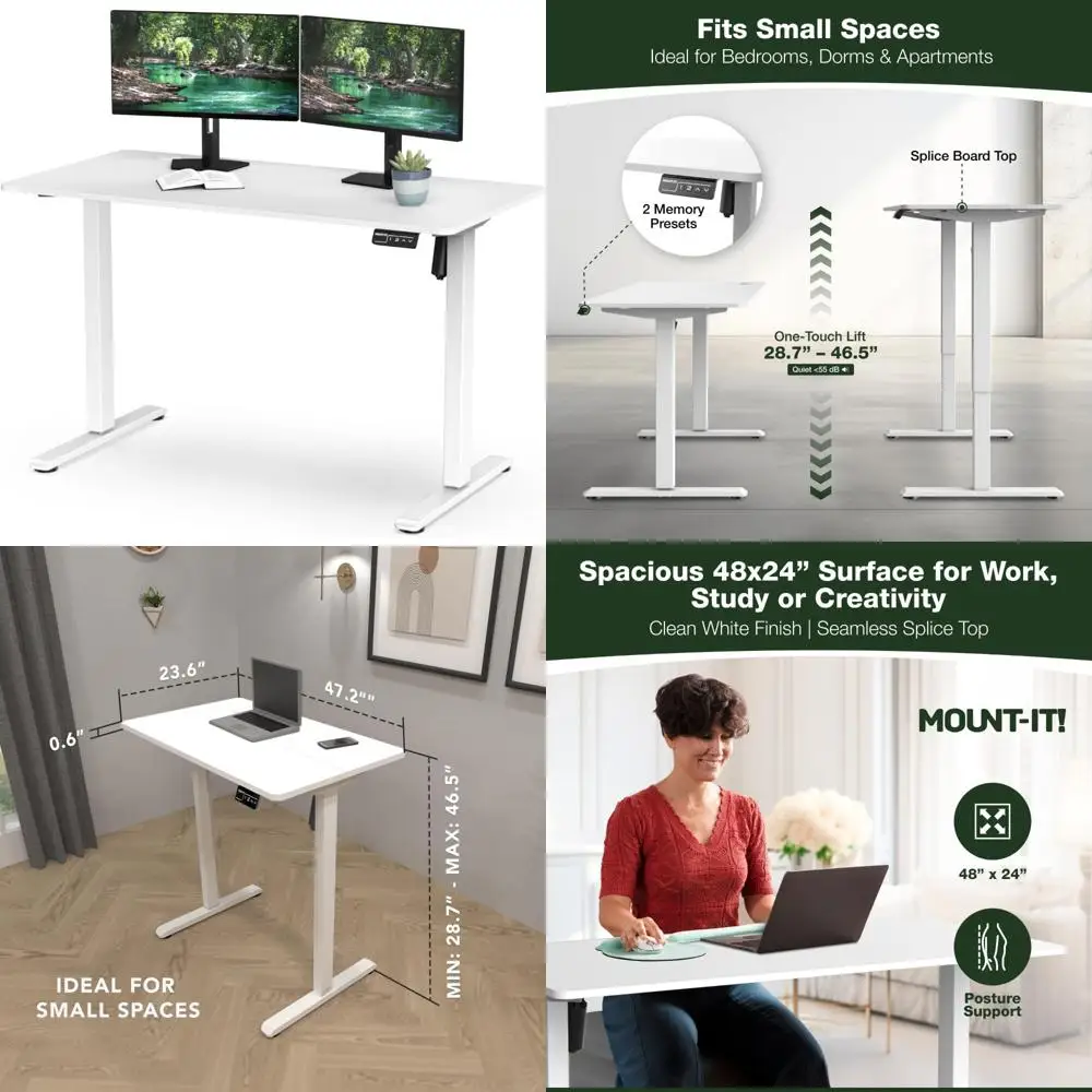 

Electric Height-Adjustable Standing Desk 48x24 - White, Memory Preset Features, Ergonomic for Home Office Use
