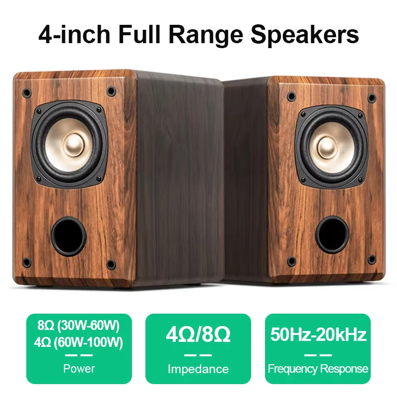 Altavoz pasivo de 30-100W, caja de sonido de rango completo de 4 pulgadas, altavoz de MDF de 15mm, Audio de madera HiFi de 50Hz-20KHz para escritorio de cine en casa