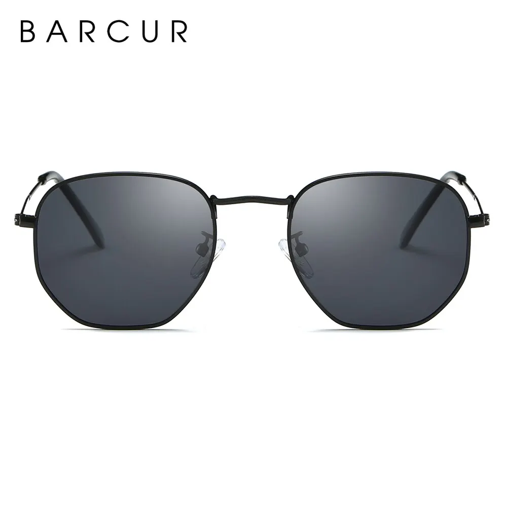 BARCUR Classic Retro Small Square Sunglasses Man Hexagon Sun Glasse Metal Frame Eyewear With Box Oculos De Sol Gafas