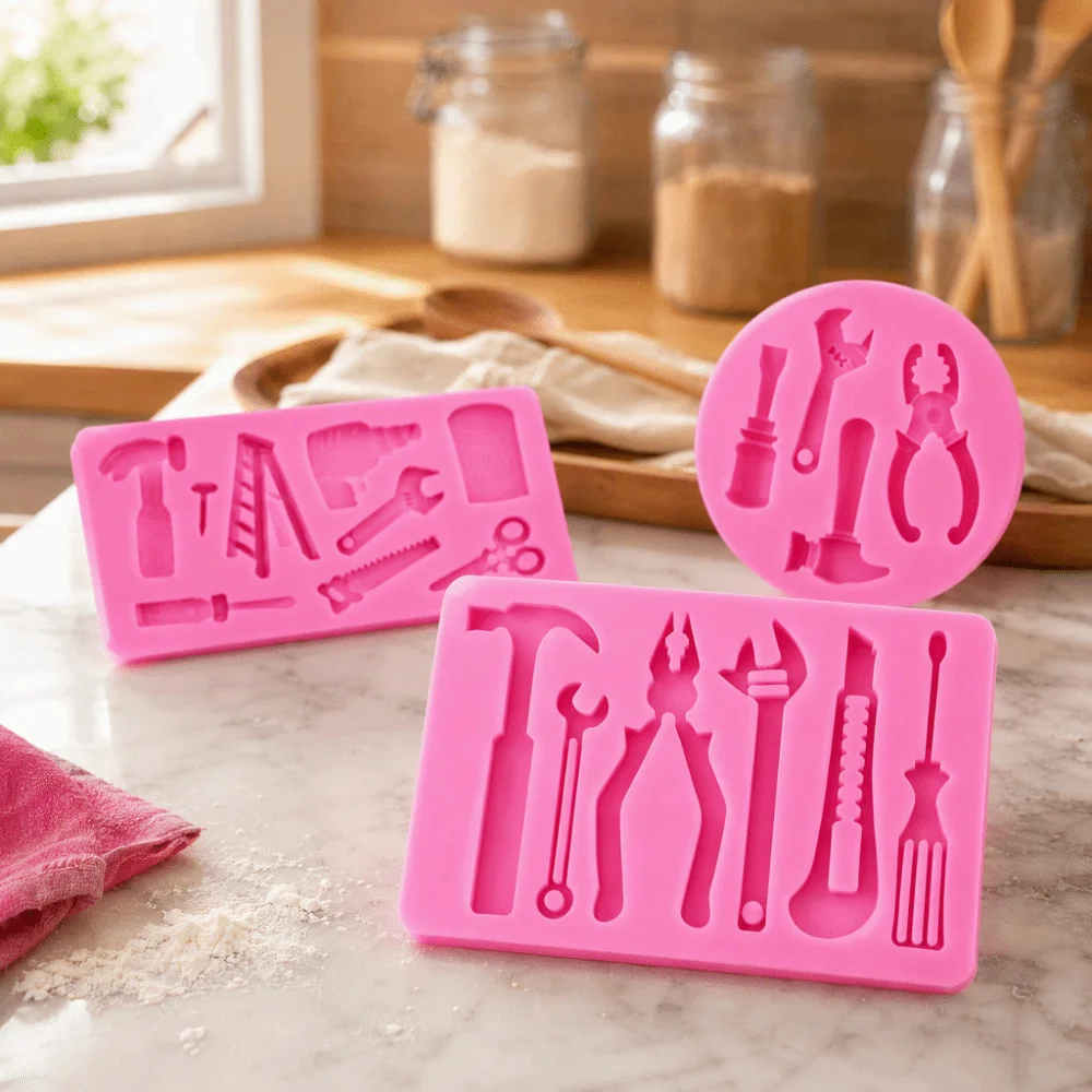 Flexible Silicone Silicone Fondant Mold Hammer Spanner Design Scissors Design Cake Baking Mold Easy Release Tool Shaped
