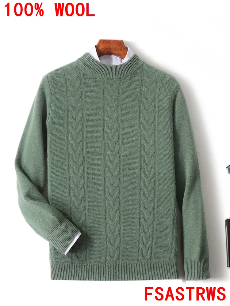 Nuovo Chic100% maglione di lana australiana o-collo pullover a maniche lunghe uomo autunno inverno cashmere jacquard maglieria per il tempo libero squisito