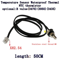 1pcs/LOT NTC Thermistor 50CM B3950 3435 1% 10K 50K 100K Temperature Sensor M8 Thread Probe Cable  Waterproof