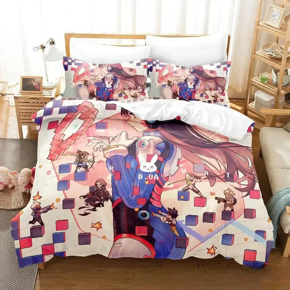 

New Game D.va Overwatch Bedding Set,Duvet Cover Comforter Bed Set Quilt Cover Pillowcase,King Queen Twin Size Boys Girls Adults