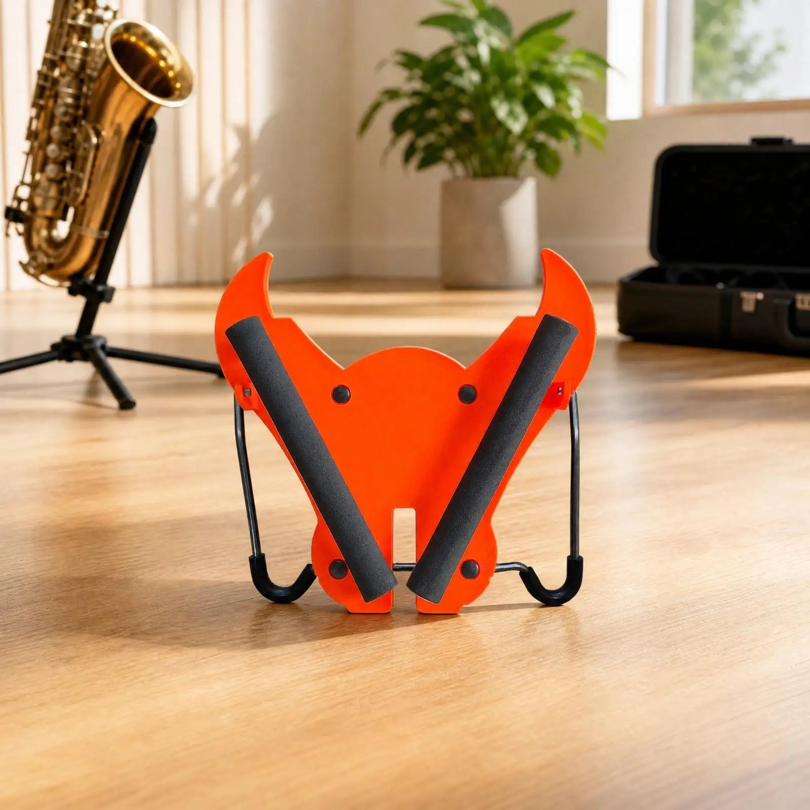 Durable ABS Saxophone Display Stand for Alto Tenor Foldable Design with Raised Side Guards and Hooked Lower Rests
