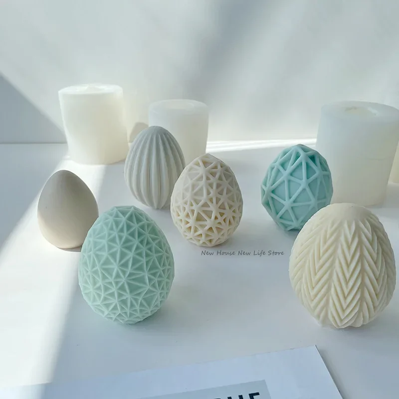 3D jajko wielkanocne świeca silikonowe formy geometryczne paski DIY mydło wyrabiane ręcznie czekoladowe formy do pieczenia jajka formy do aromaterapii