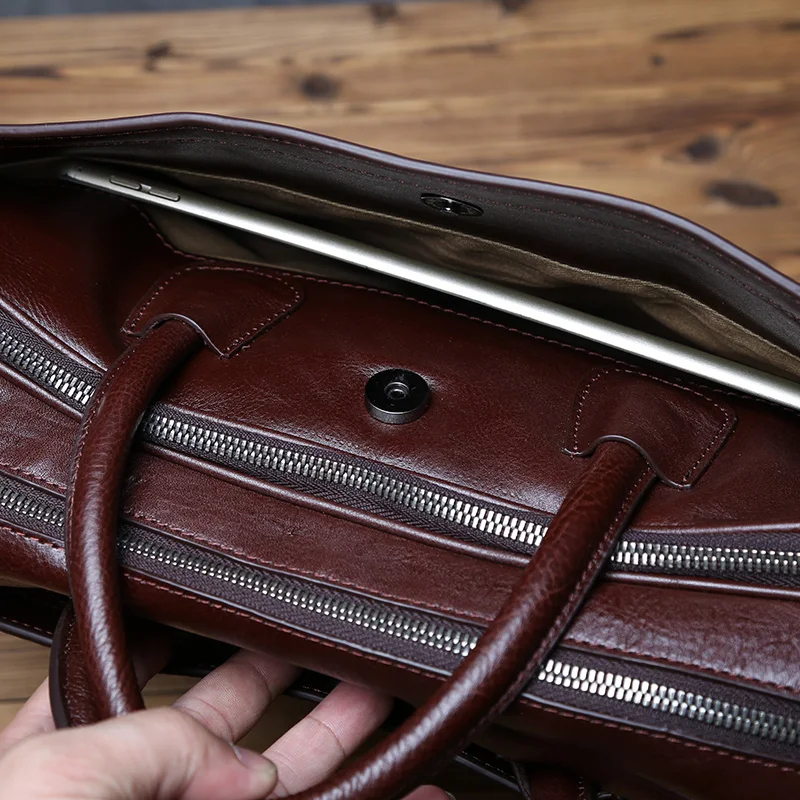 NZPJ Echtes Leder Herren Aktentasche Vintage Natürliche Rindsleder Handtasche Große Kapazität Umhängetasche Lässige Mode Computer Tasche – Detail 13