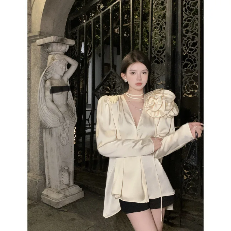 봄과 가을 여성용 패셔너블한 긴팔 셔츠, 프랑스풍의 시크하고 다재다능한 우아한 탑