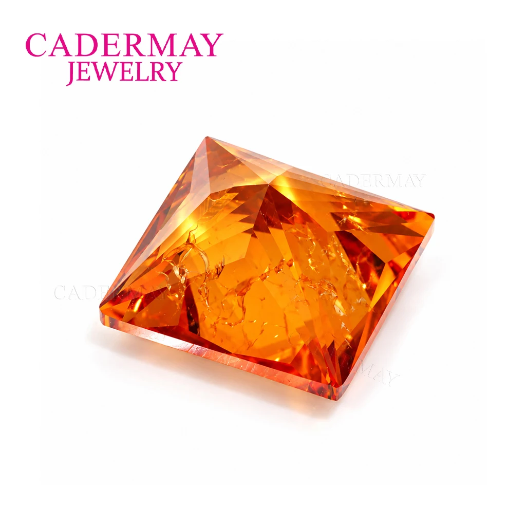 Cadermay Fanta Orange Lab-Grown Sapphire Princess Cut Natural-Looking Cotton Inclusion Loose Gemstone for Jewelry Making