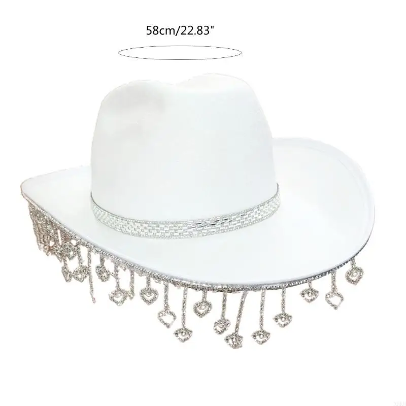 N5KB Cowgirl Hat Shining Tassel Hat Elegante kwastjes kralen Hat Photo Props