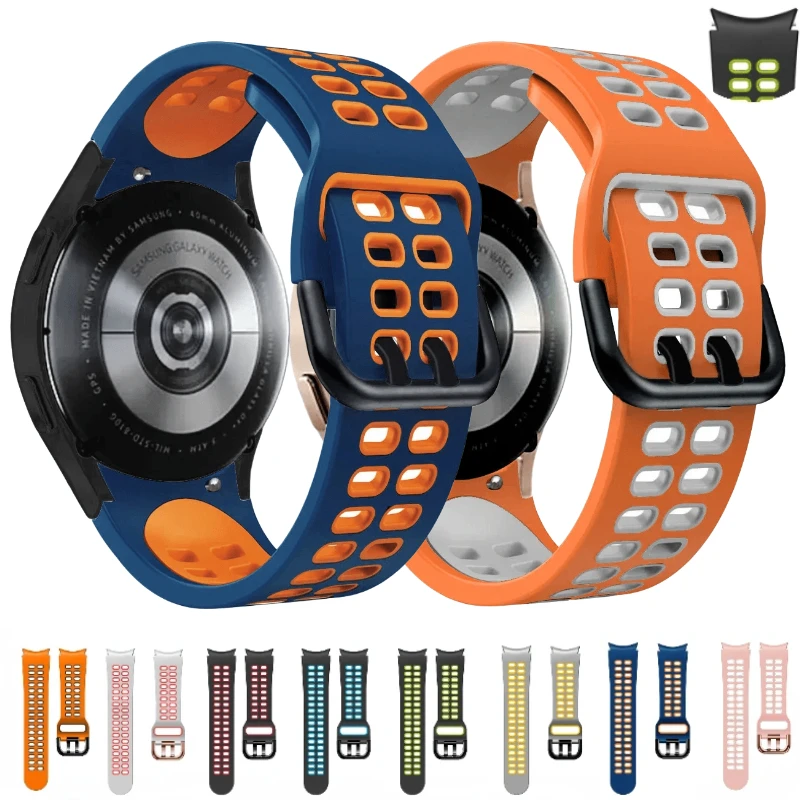 Two-Colors Silicone Strap For Samsung Galaxy Watch 7/6/5/4 44mm 40mm 5 Pro 45mm Breathable Wristband Watch 6 4 Classic 47mm 43mm