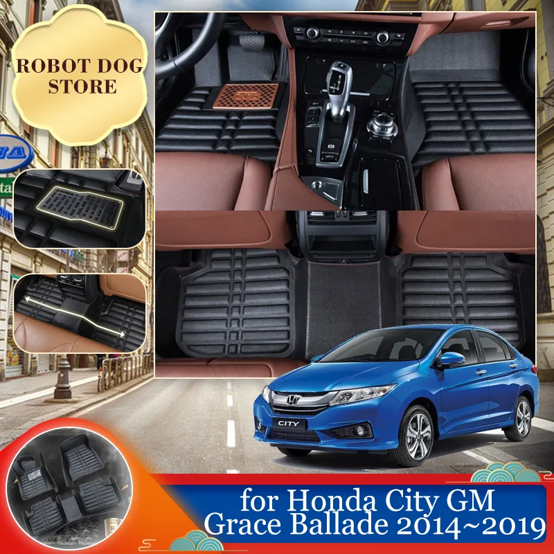 

Car Leather Floor Mat for Honda City GM Grace Ballade 2014~2019 Foot Interior Liner Waterproof Carpet Pad Custom Rug Accessories