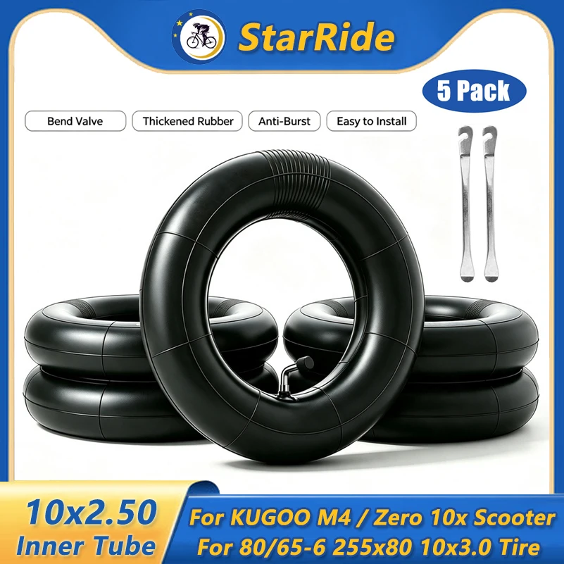 5 Pack Suitable for 80/65-6 10X3.0 255X80 Tire Inner Tube with Tire Levers 10X2.50 Thicker Tubes for Kugoo M4 Pro Zero 10X Parts