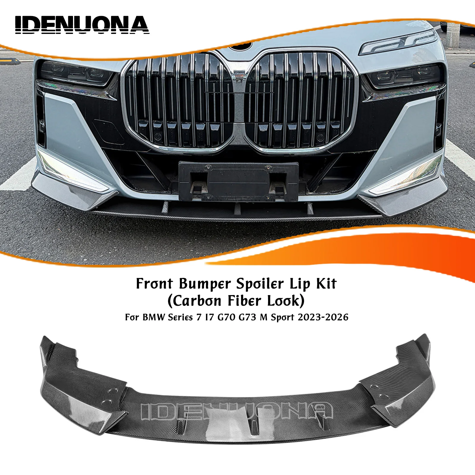 

Carbon Fiber Look/Gloss Black Front Bumper Spoiler Lip Lower Diffuser Blade Splitter For BMW 7 Series i7 G70 G73 M Sport 2023+