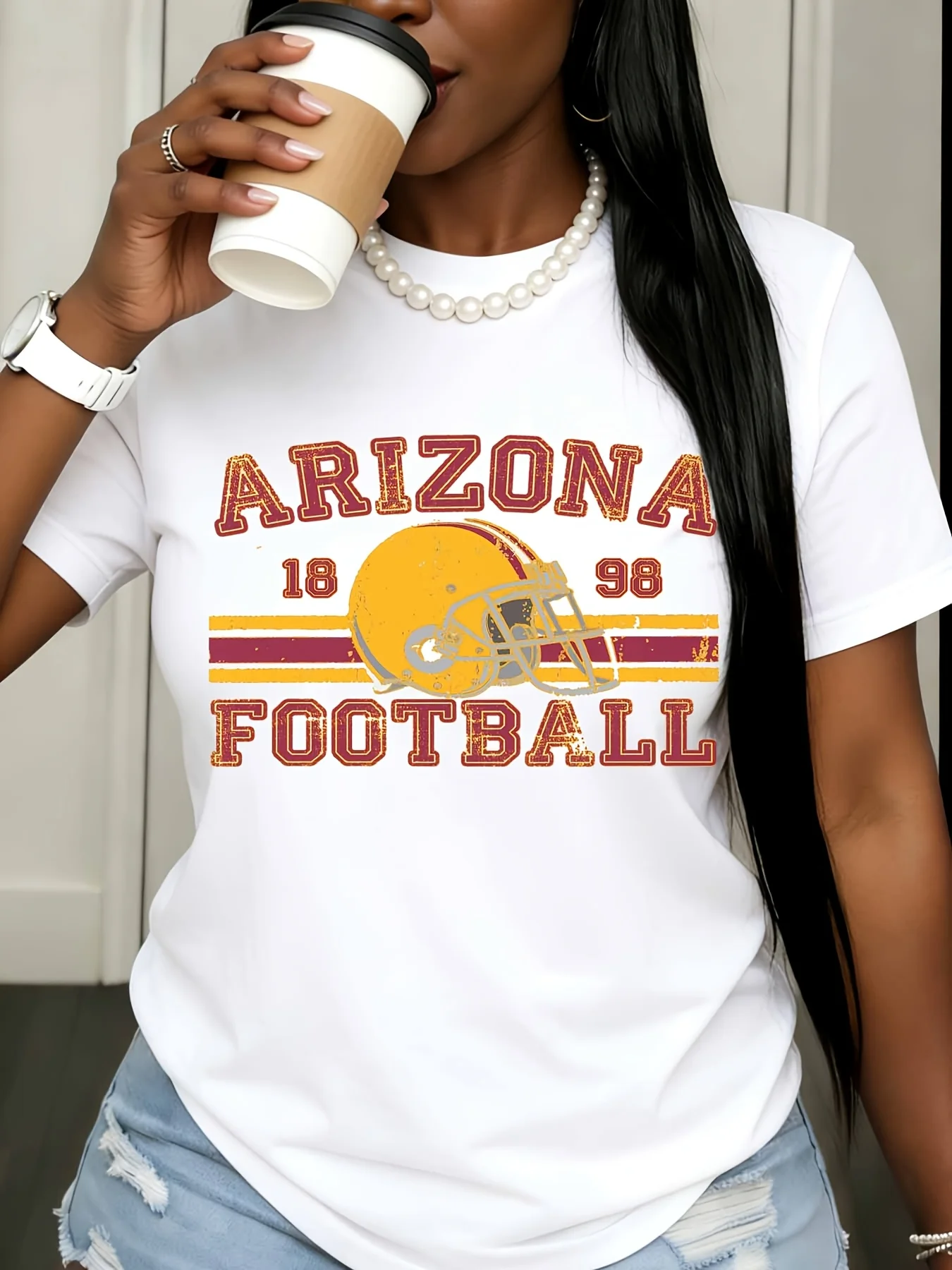 Camiseta negra de estilo Retro Vintage para mujer, camiseta con gráfico de casco de fútbol Arizona 1898, ropa informal para calle, regalo para fanáticos de los deportes