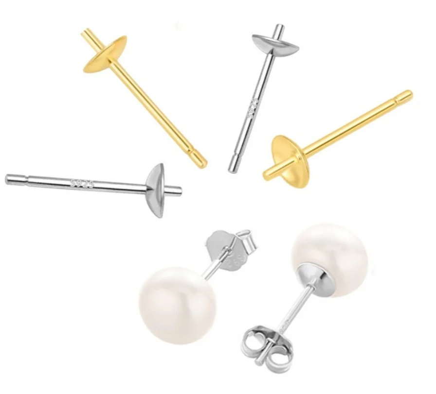 

S925 Silver Gold Plated Earrings Needle Natural Freshwater Round Pearl Bead AAA Quality for Make Pearl Tool Earring Accessories