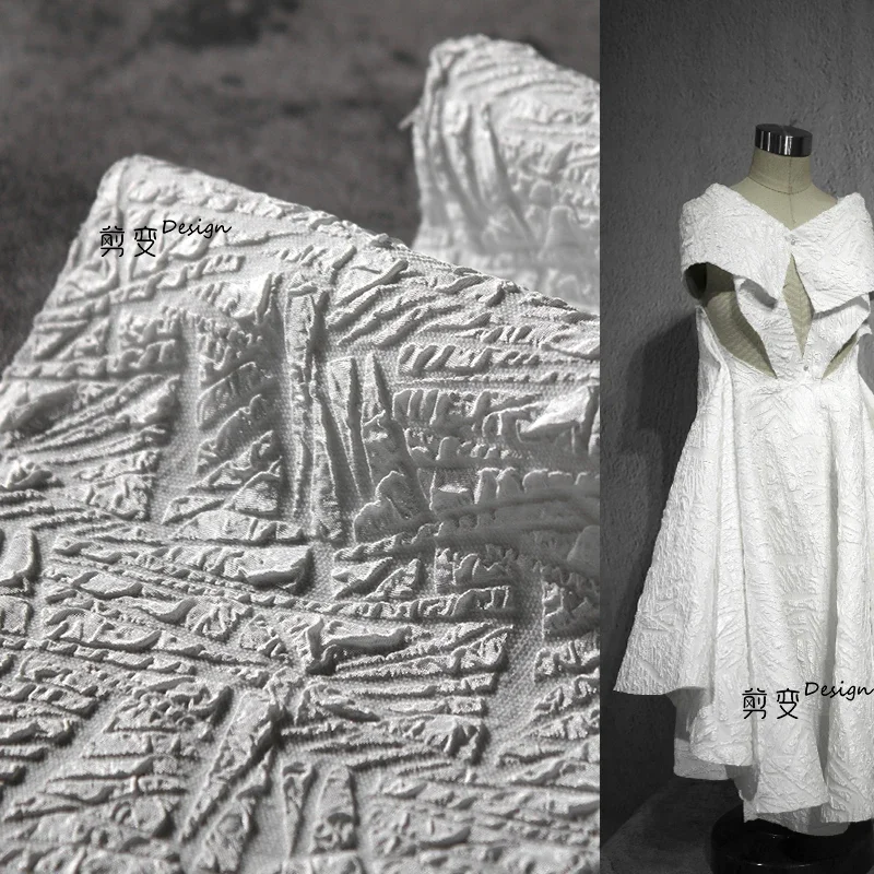 

Geometric relief fabric three-dimensional jacquard texture clothing high-end dress dress handmade designer fabric reconstruction