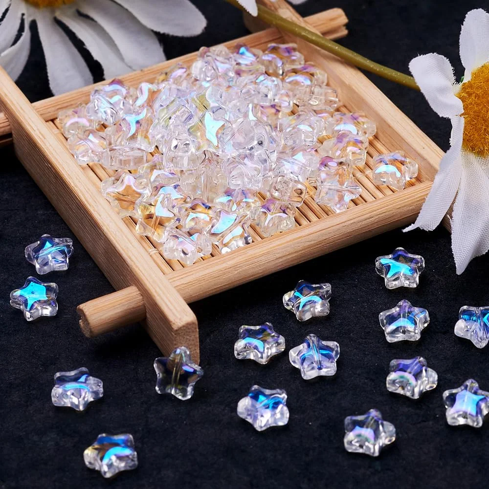 Cuentas de Vidrio Transparentes Pintadas con Spray en Forma de Estrella, Cuentas Sueltas para Hacer Joyería DIY, Pendientes, Pulseras, Collares y Manualidades