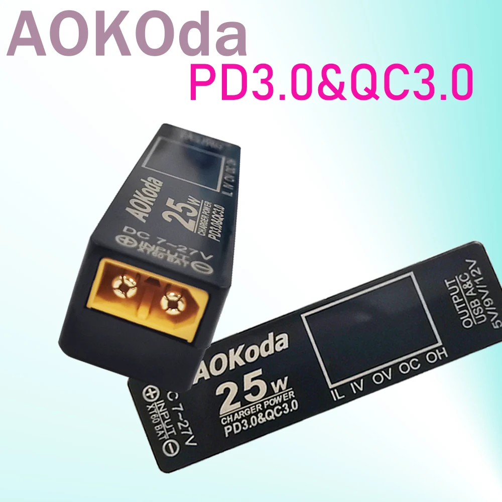 AOKoda PD3.0&QC3.0 Quick Power Converter Lipo Battery xt60 To USB Adapter For Aircraft model battery