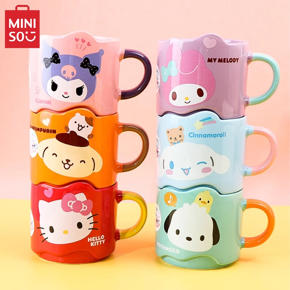 MINISO Anime Cartoon Water Cup My Melody Cinnamoroll Kuromi HelloKittys Pochacco Stacking Ceramic Cup 280ML Coffee Cups