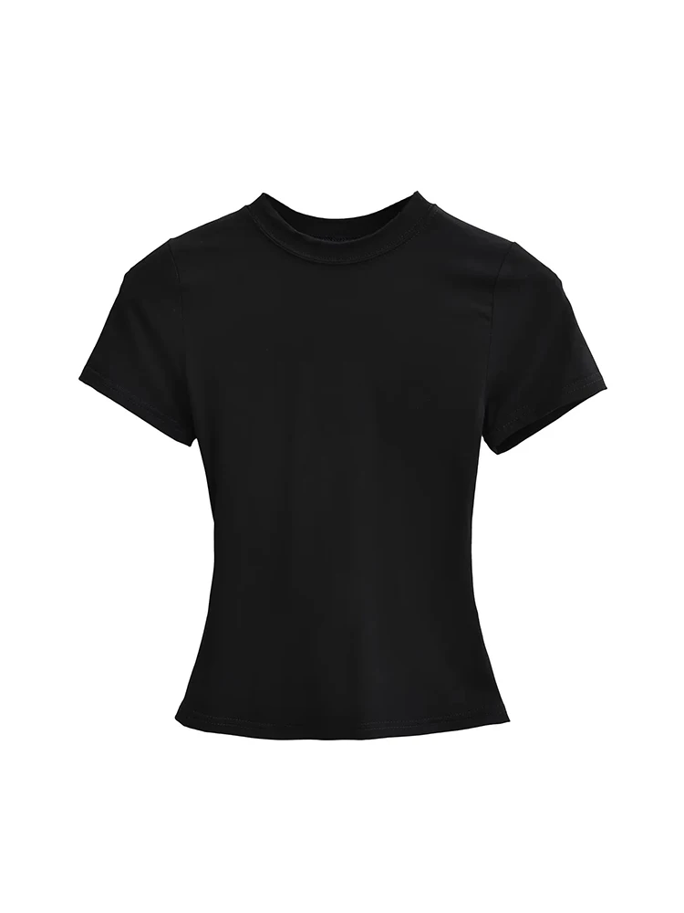 T-shirt manches courtes pour femmes, décontracté, de haute qualité, Sexy, Slim, tendance, couleur unie, vêtements y2k, 2025