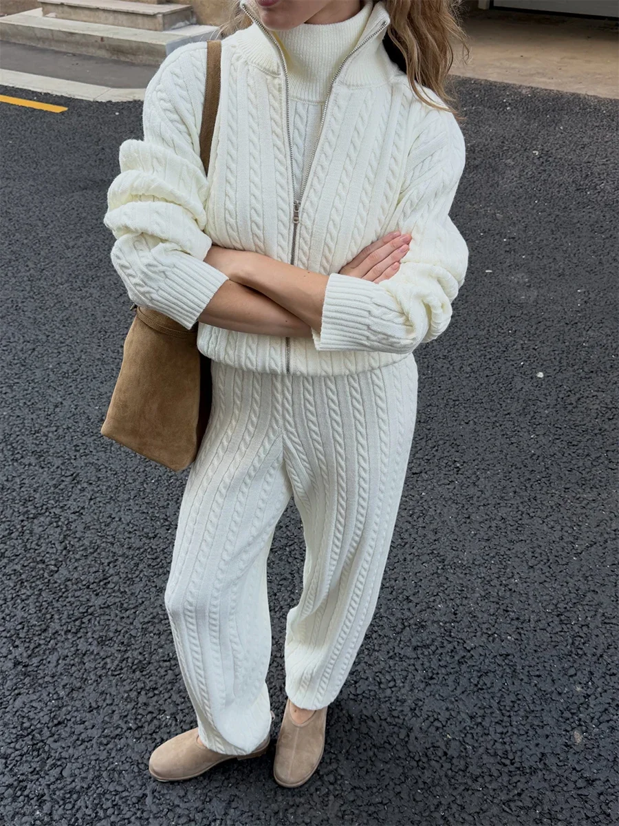 Wolfeel 2026 Series New High Neck Cardigan with Casual Pants Fashion Two-piece Set for Women's Autumn and Winter Knitted Suit