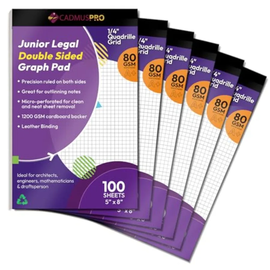 

Блокнот для графиков 5x8 дюймов, с квадратной сеткой, 80 г/м², толстый, 100 листов, для математики, инженерии, черчения