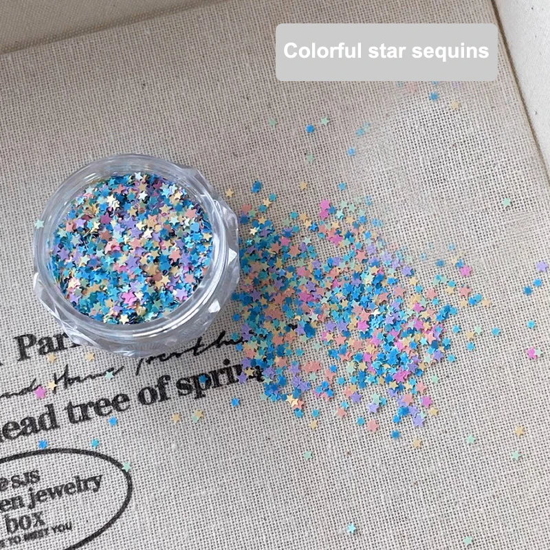 1 scatola di glitter per unghie color macaron a forma di stella carina per nail art accessori per la decorazione di ciondoli per unghie nail art fai da te