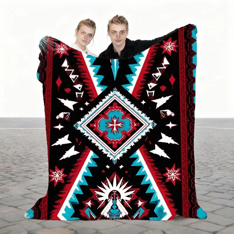 Native American Tribal Blanket Throw Suitable for Home Decor Red Black White Design for Couch, Bed, Festival Events Blanket