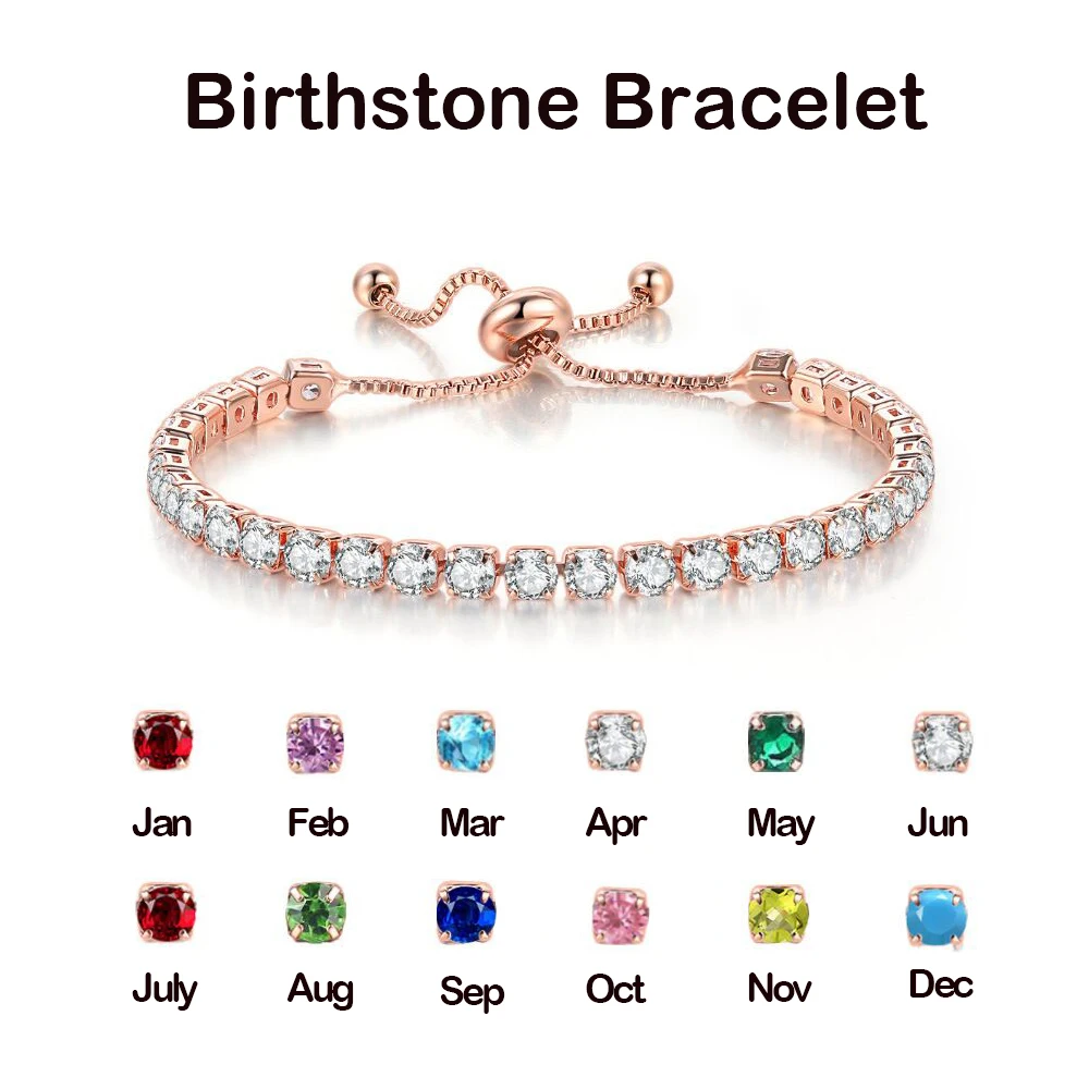 Picture 3: Colorful Birthstone Tennis Bracelet for Women Adjustable Multicolor CZ Crystal Wedding Birthday Gifts Bracelet on Hand Jewelry