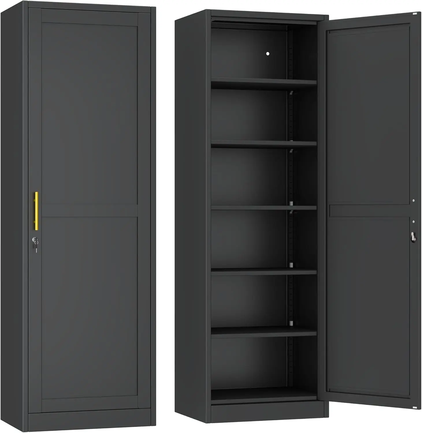 67 Inch Tall Narrow Metal Locking Storage Locker with Single Door, Multi‑Function Tool, File and Snack Organizer for School Classroom, Bedroom, Gym, Home Office, Entryway and Hallway, Black, 20 Inch Width
