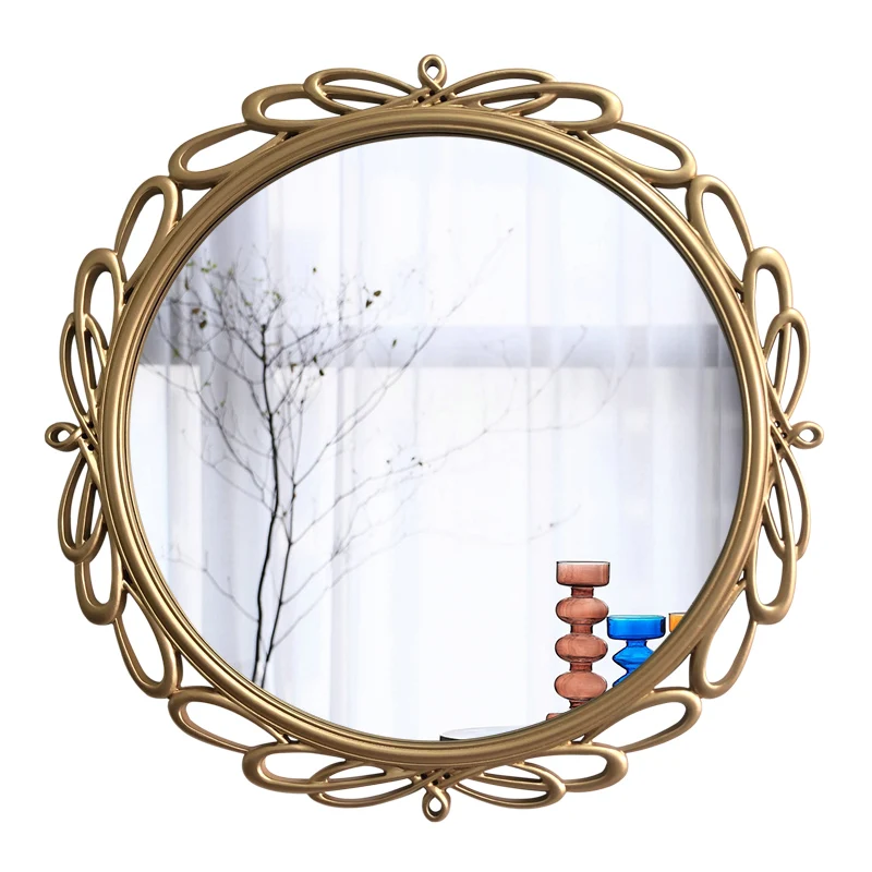 

American carved round dresser, makeup mirror, gold household wall-mounted mirror, bathroom mirror, decorative hanging mirror