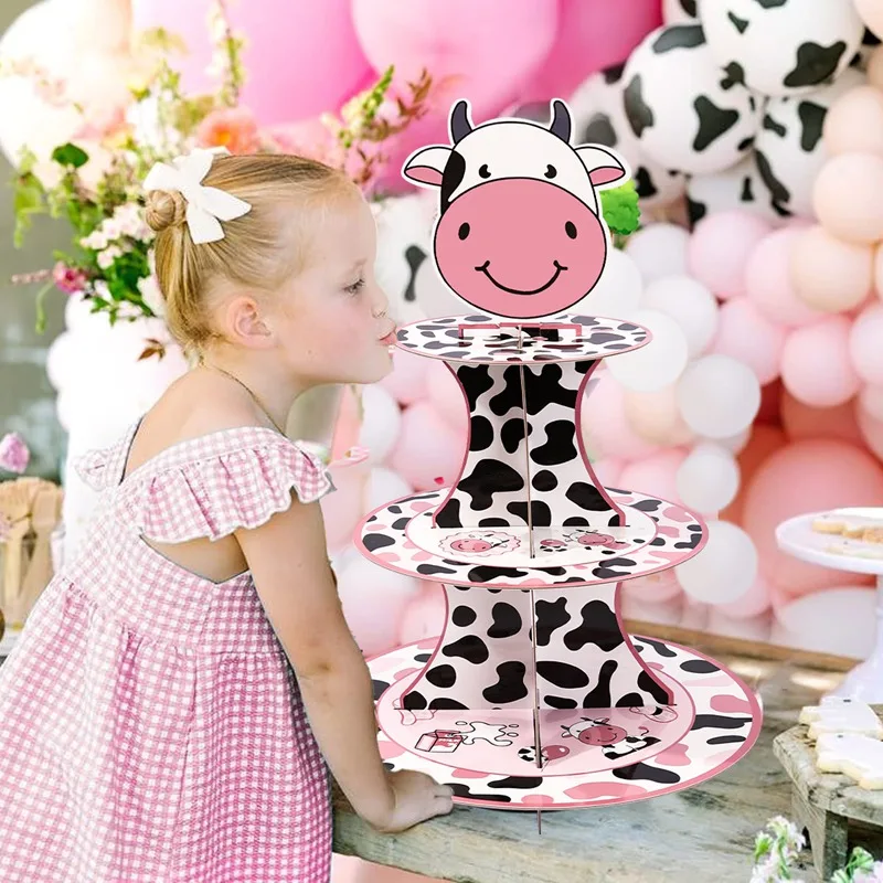 Western Farm Animal Cow Print Cupcake Stand Holder Cow Girl Birthday Party Baby Shower Decor Cow Print Theme Party Supplies