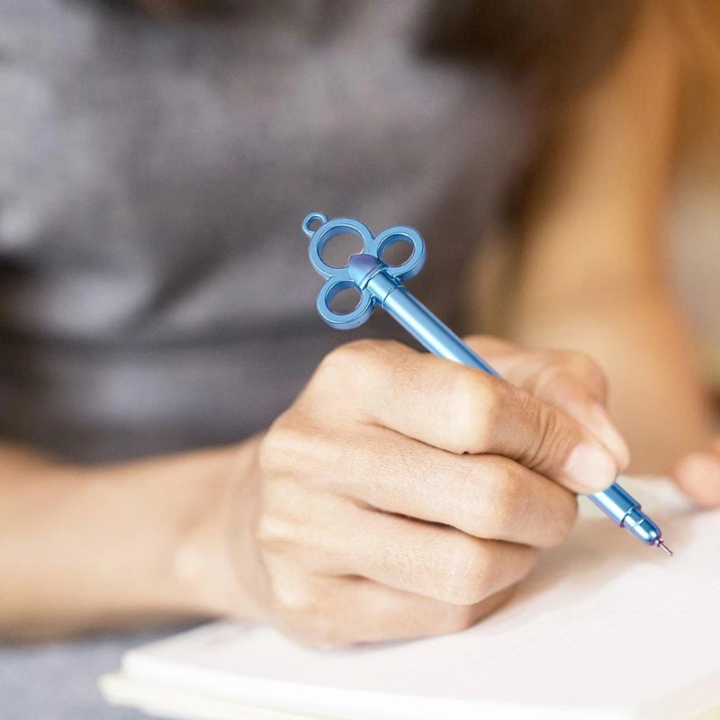 6 قطع من قلم جل على شكل مفتاح مبتكر للأطفال والبالغين الذين يكتبون ملاحظة الكتابة، طرف إبرة 0.38 ملم يكتب بسلاسة وسريع الجفاف