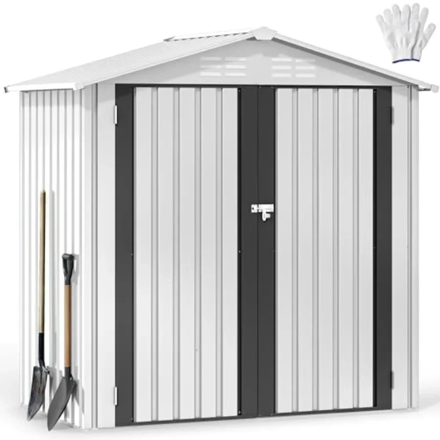 6x4ft Tool Storage Shed, Lockable Doors - White