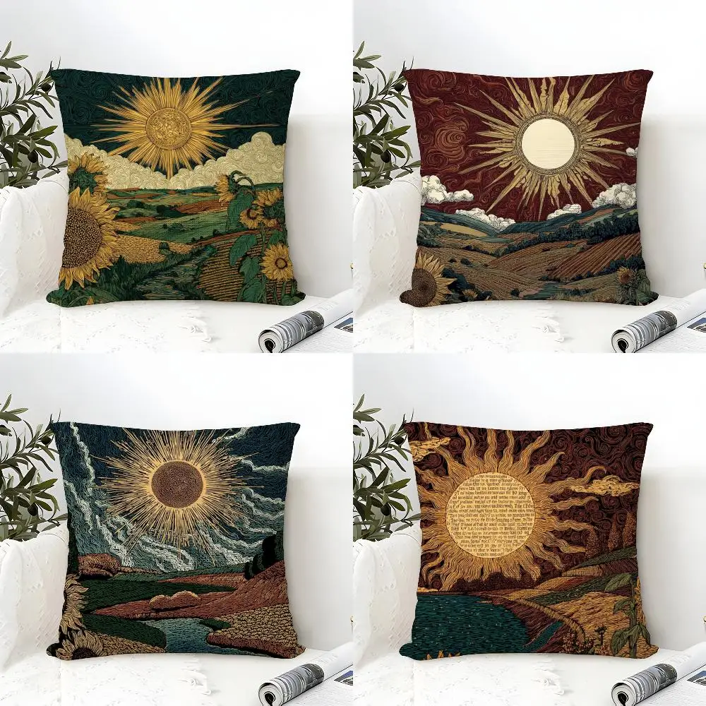 HOT Sun Print cover Pillow Case linen pillow case sofa home decor cushion cover cushion cove