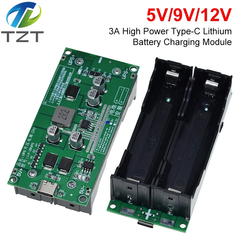 Imagem -03 - Tipo-c 15w 3a 18650 Módulo Carregador de Bateria de Lítio Dc-dc Step up Booster Carga Rápida Ups Fonte de Alimentação Conversor 5v 9v 12v