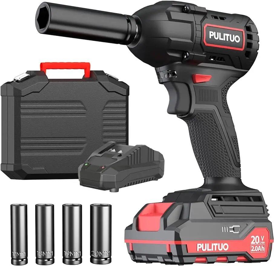  20V Brushless Cordless Impact Wrench 1/2 Inch Chuck Max Torque 300N.m 2800 RPM 2.0Ah Li-Ion Battery and 1 Hour Fast