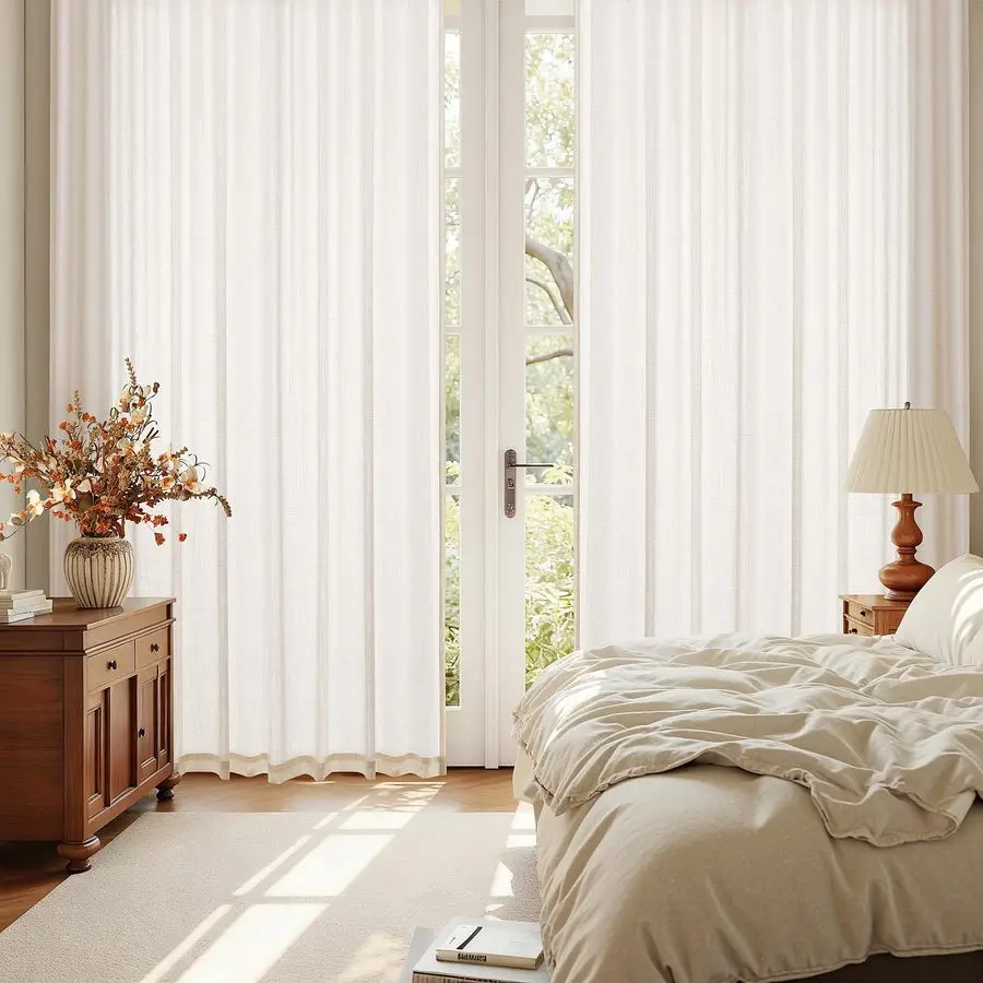 Beige Linen Curtains 50 x 90 inches Long Living Room Back Tab Rod Pocket Semi Sheer Curtain Boho Modern Privacy Light Filtering