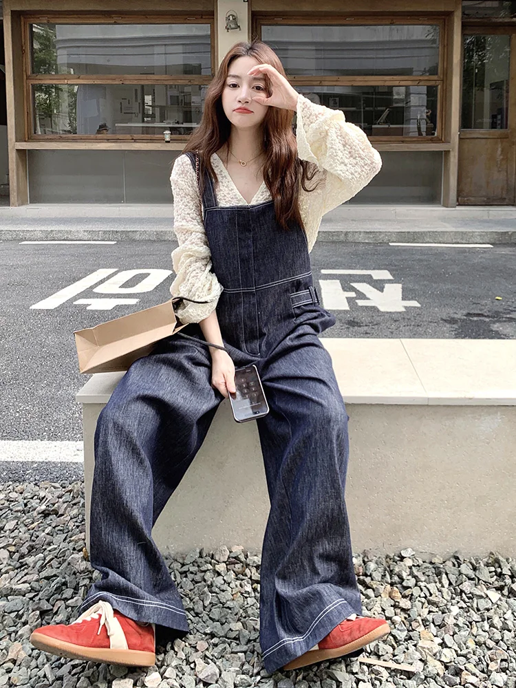 

Slimming Denim Overalls Women's 2025 Autumn New College Sle ular Wide Leg Pants High Waist Long Trousers Faionable