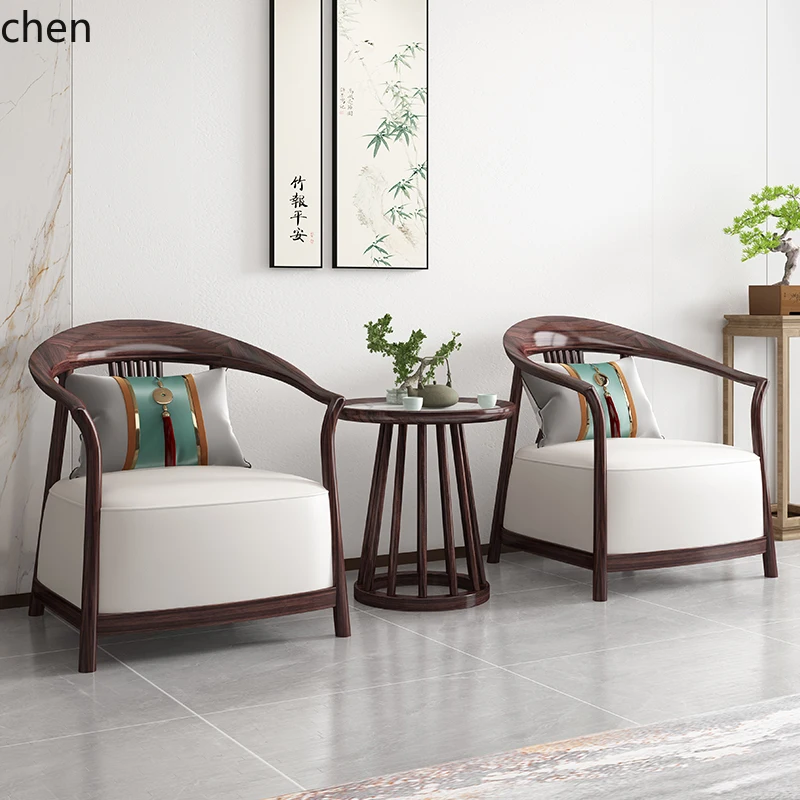 

HXL ebony leisure chair simple living room solid wood sofa Taishi chair three-piece set