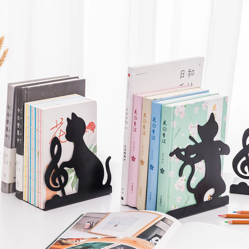 

2 Pcs Book Stand Bookshelf Bookends Shelves Supports Telescopic for Table Black Office