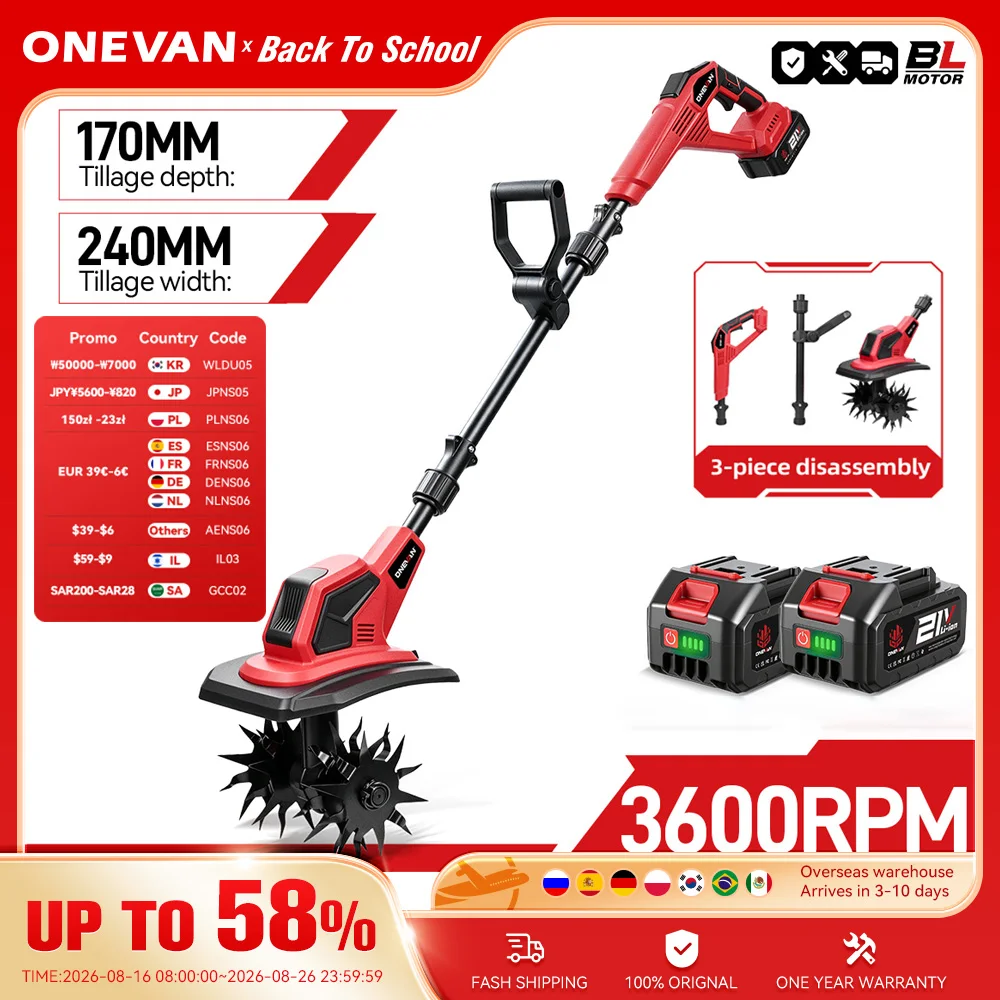 ONEVAN 36000RPM Bürstenloser Elektro-Gartenfräser Rasenmäher Bodenfräse für Bodenbearbeitung Kompatibel mit Makita 18V Akku