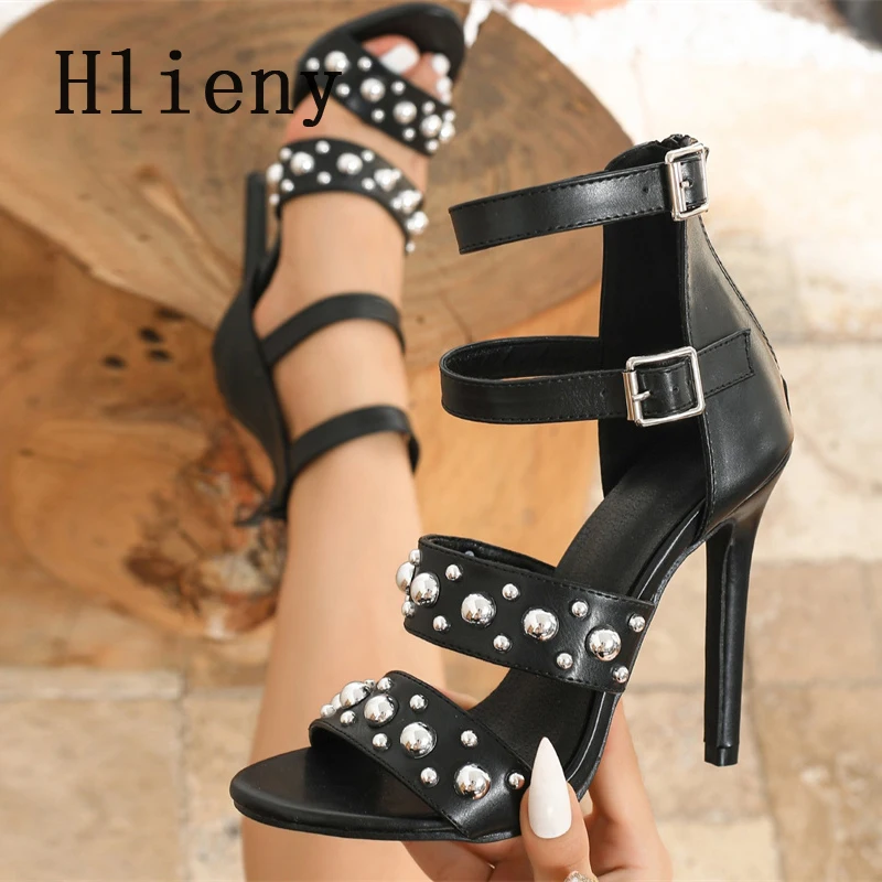

Hlieny/летние модные женские сандалии-гладиаторы с пряжкой и ремешком, пикантные женские модельные туфли на тонком высоком каблуке с застежкой-молнией для выпускного вечера