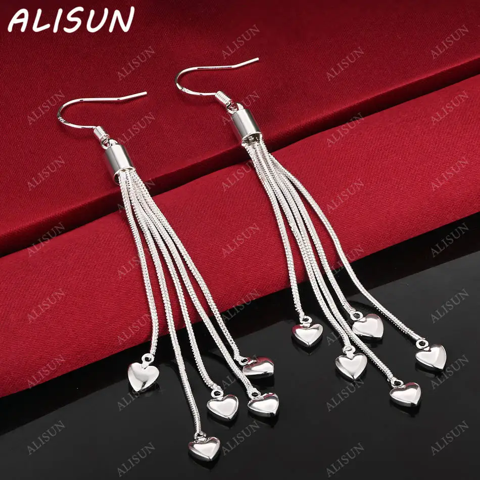 

ALISUN 925 Sterling Silver Love Tassel Earrings Drop Earrings Anniversary Gift Popular Wild Fashion Romantic Jewelry
