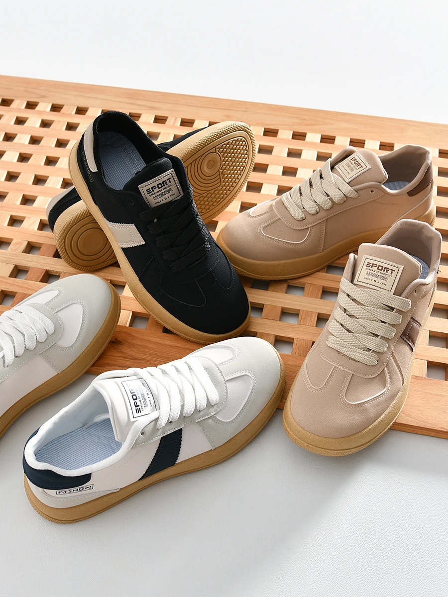 

Casual Sporty Men's Running Shoes Ultra-Leather Retro Versatile Board Shoes Comfortable Flat Heel round Toe Rubber Outsole