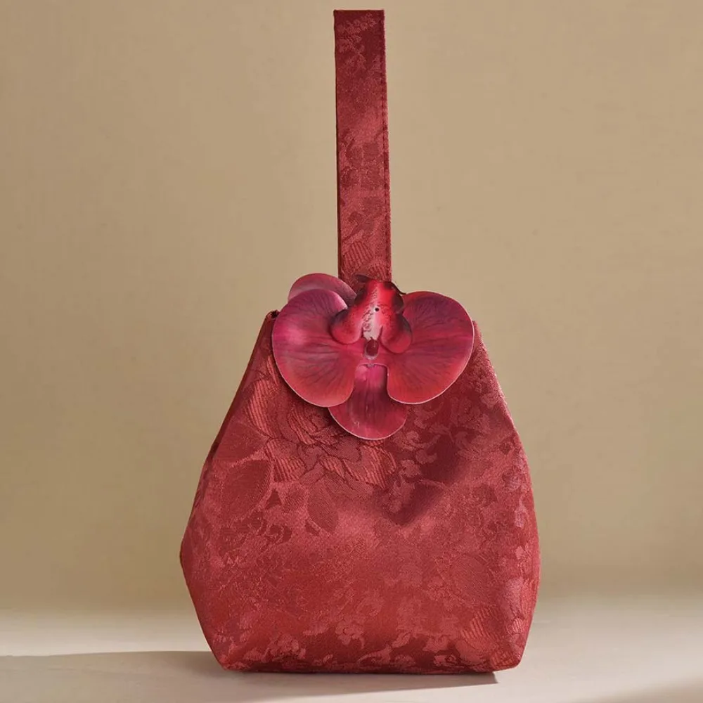 

Portable Flower Pendant Tassel Knot Wrist Bag Printing Make Up Pouch Chinese Style Handbag Temperament Small Item Pouch Women