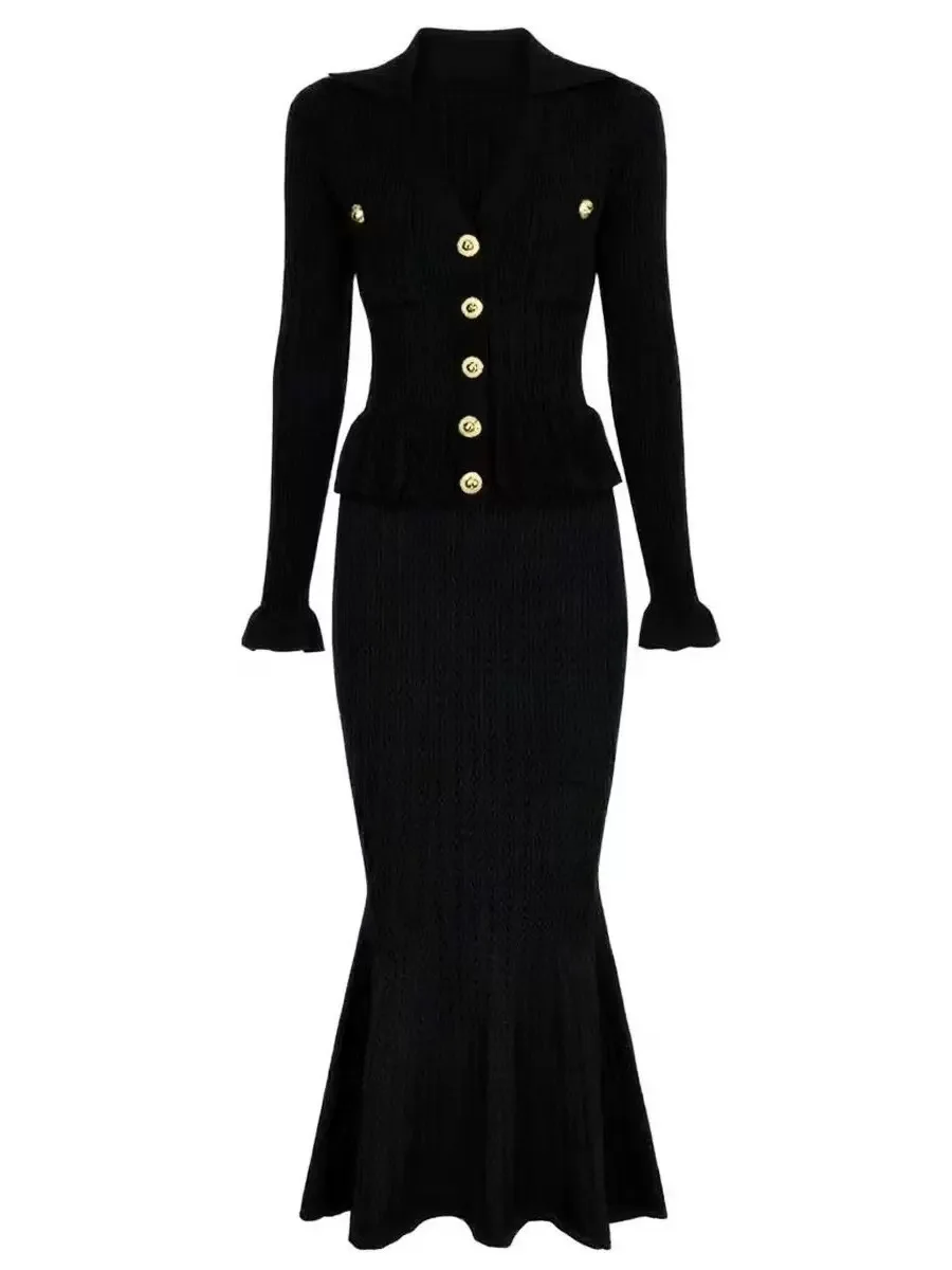 Outono oco para fora de uma peça de malha maxi vestido feminino elegante com decote em v babados cintura fina bodycon camisola vestido de festa