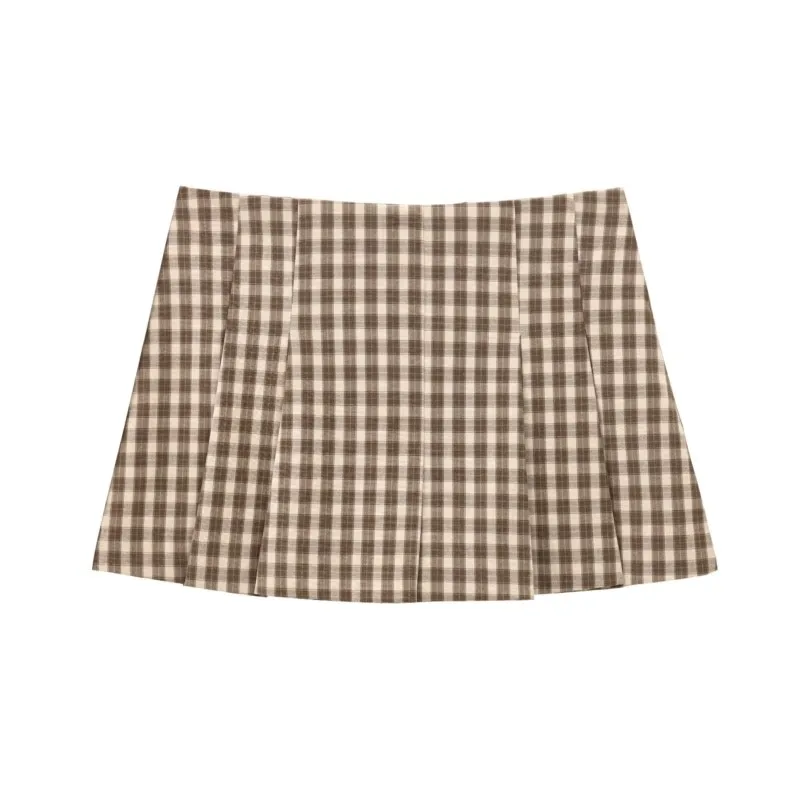 TRAF Plaid Women Skirt Pants Women Clothing Autumn Button Pleated Women Shorts Sweet Young High Street Style Female Shorts