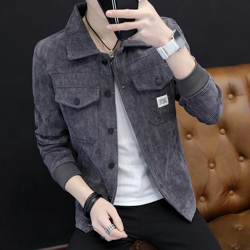 

Мужская приталенная куртка Slim Fit: новая корейская версия, повседневная, с воротником, молодежная, модная верхняя одежда для мужчин на весну-осень