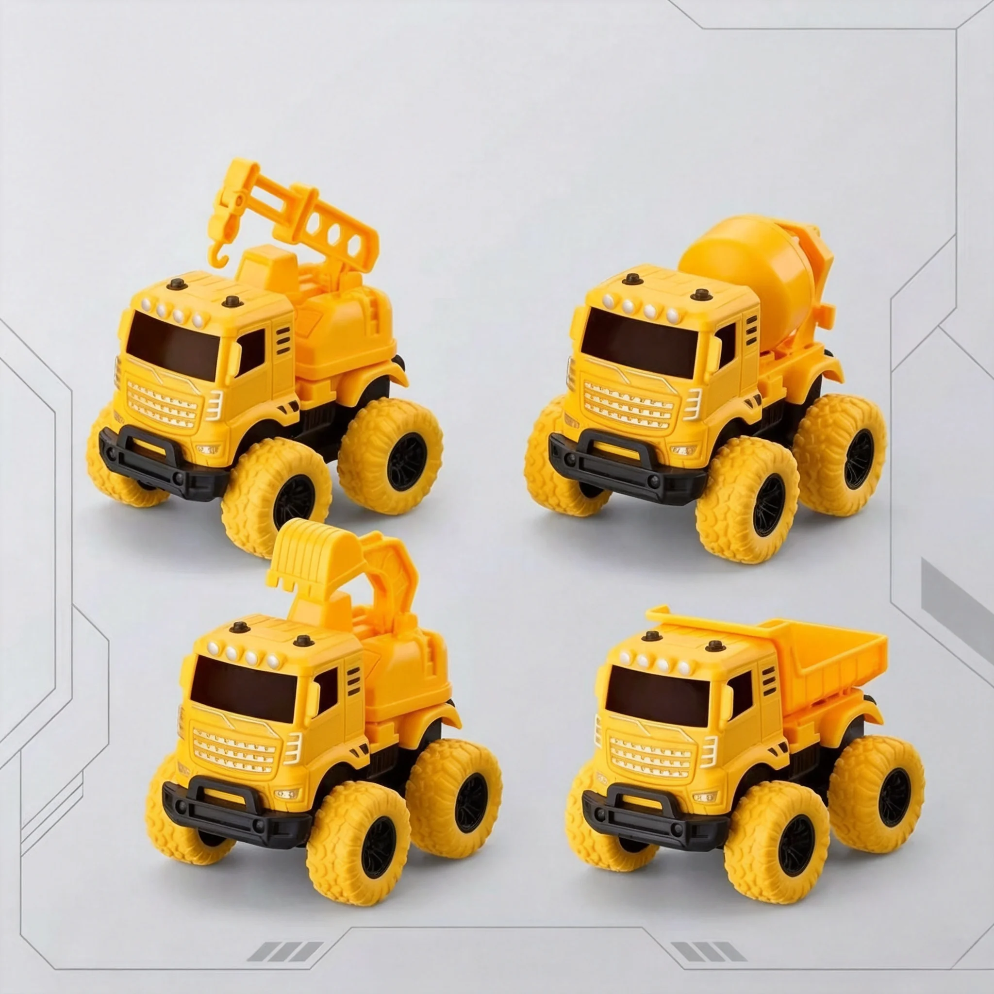 `Friction Powered Construction Truck Toys Set, Mini Engineering Car Excavator Mixer Crane Dump Truck, Gift for Boys Toddlers`
